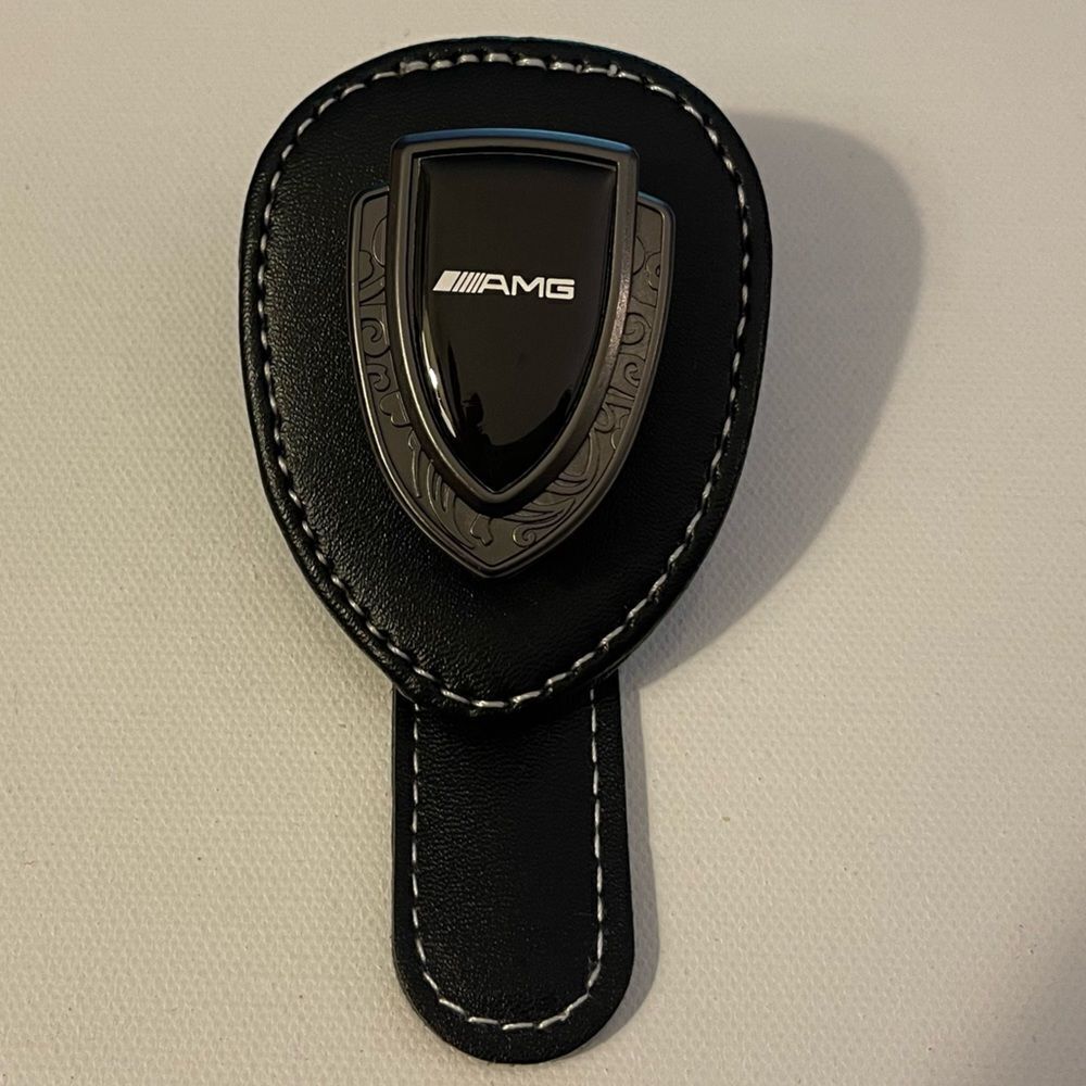 AMG Mercedes Sunglass Holder for Car with Logo Black PU Leather NWT